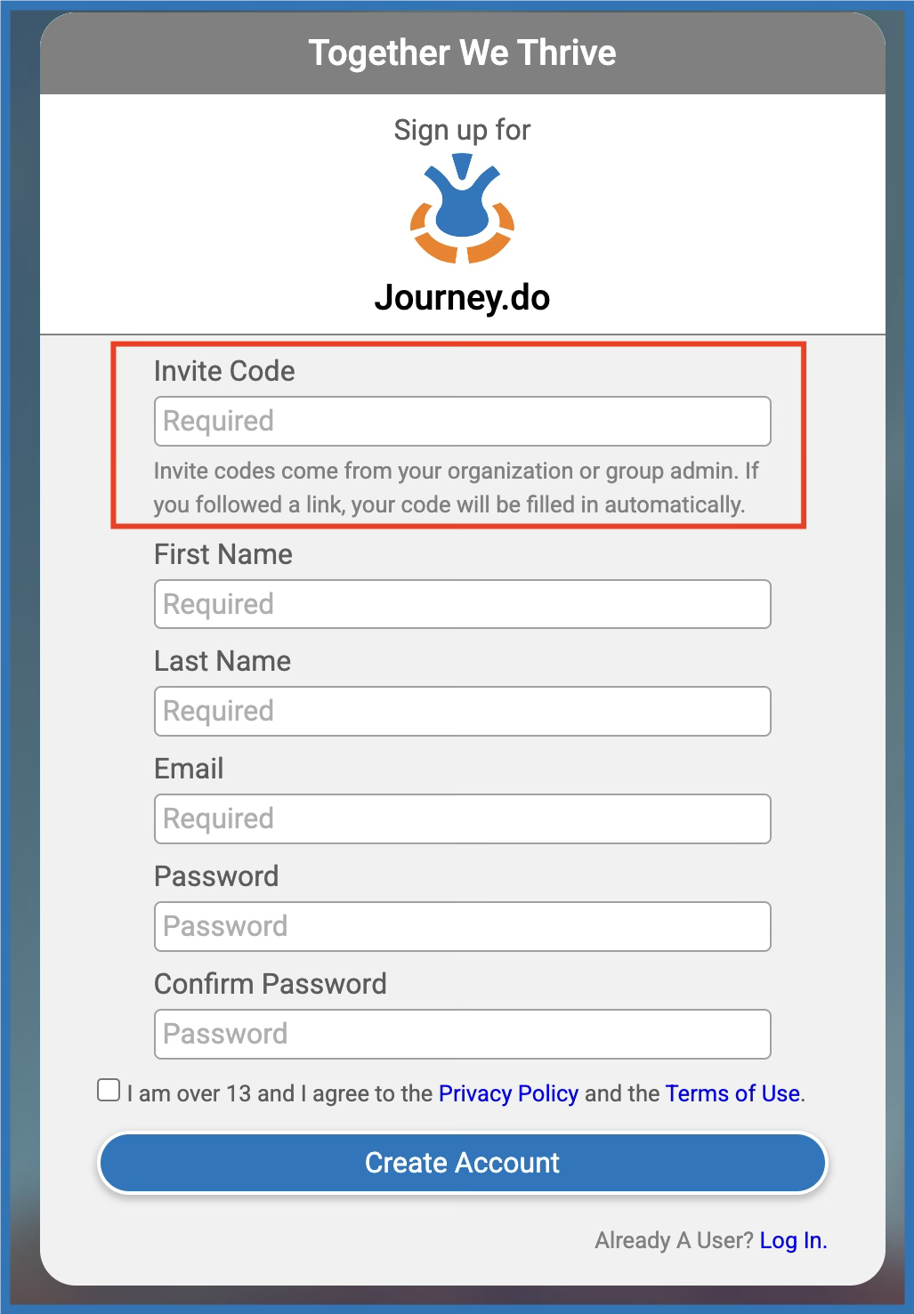 invite code on sign up